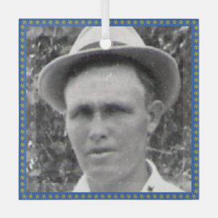 Square Ancestor Photo Blue and Gold Frame Ornament