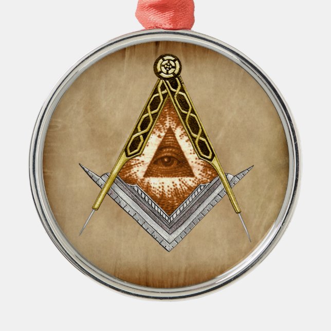 Square and Compass All Seeing Eye Metal Tree Decoration (Front)