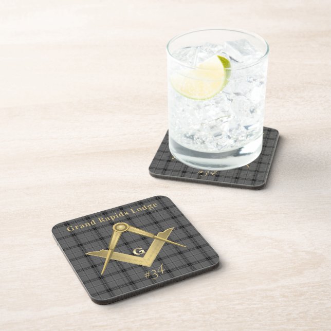 Square and Compass Plaid  Coaster (Right Side)