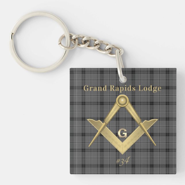 Square and Compass Plaid Key Ring (Front)