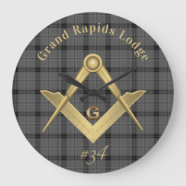 Square and Compass Plaid  Large Clock (Front)