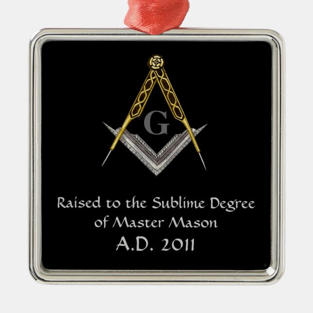 Square and Compass with All Seeing Eye Metal Tree Decoration (Front)