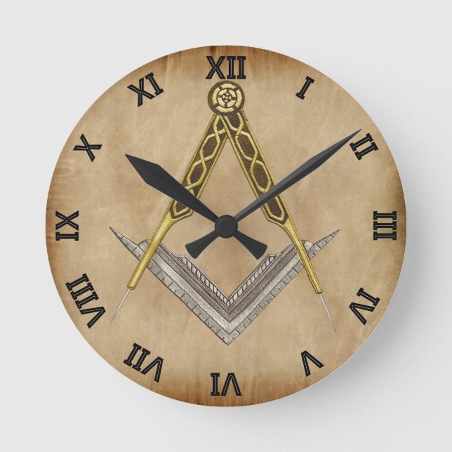 Square and Compass with All Seeing Eye Round Clock (Front)