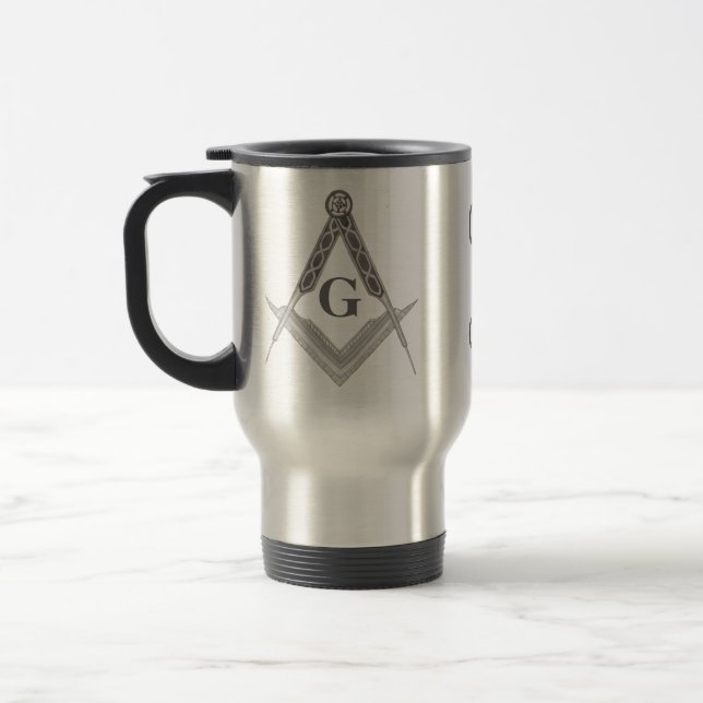 Square and Compass with All Seeing Eye Travel Mug (Left)