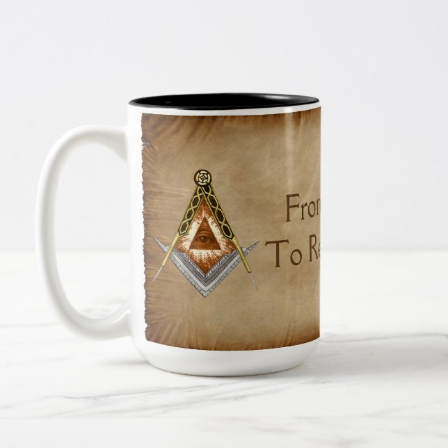 Square and Compass with All Seeing Eye Two-Tone Coffee Mug (Left)