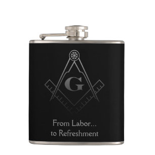 Square and Compass with inset G Hip Flask