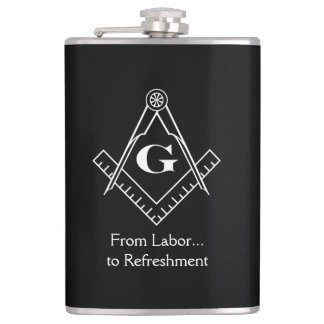 Square and Compass with inset G Hip Flask