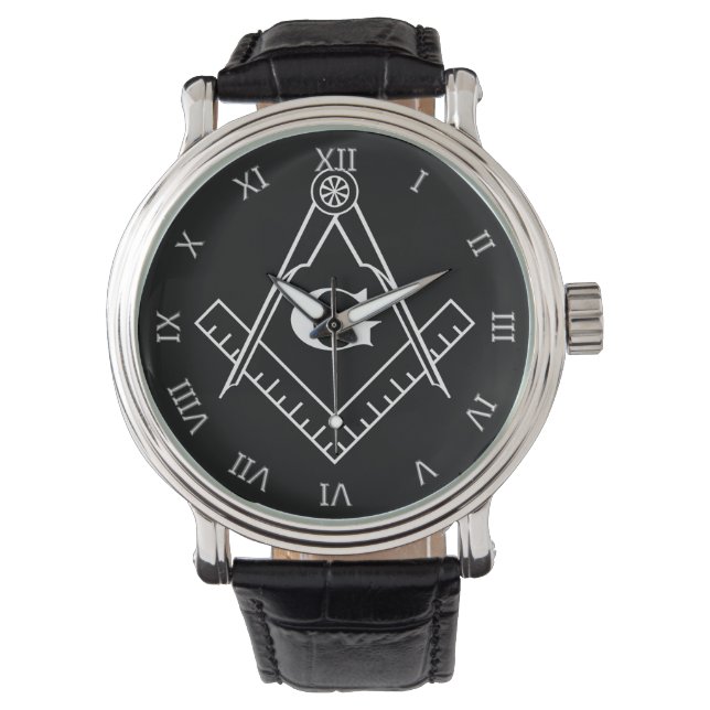 Square and Compass with inset G (White) Watch (Front)