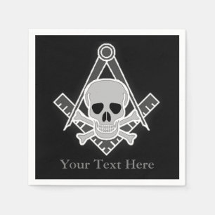 Square and Compass with Inset Skull Napkin