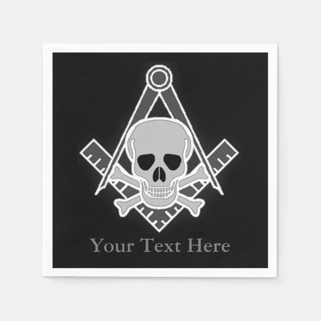 Square and Compass with Inset Skull Napkin (Front)