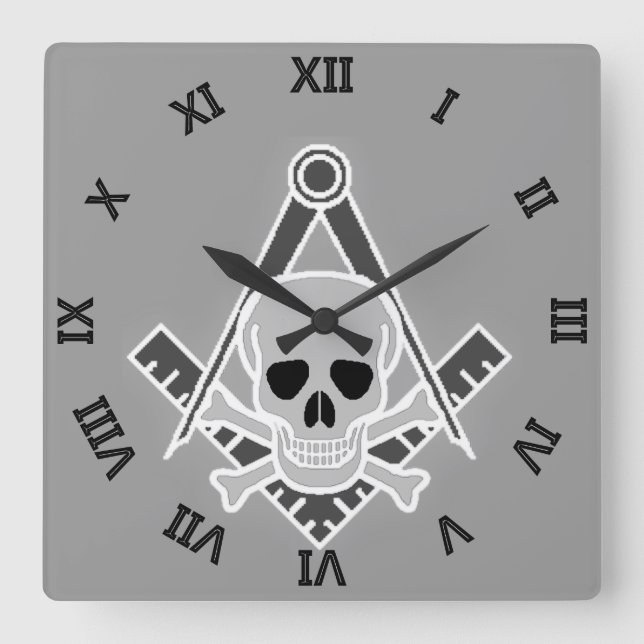 Square and Compass with Skull and Crossbones Wall Clock (Front)