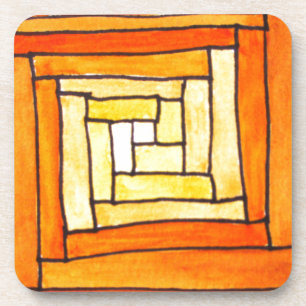 square Art Deco yellow retro pattern Coaster