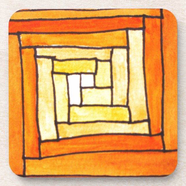 square Art Deco yellow retro pattern Coaster (Front)