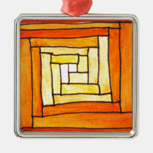 square Art Deco yellow retro pattern Metal Tree Decoration