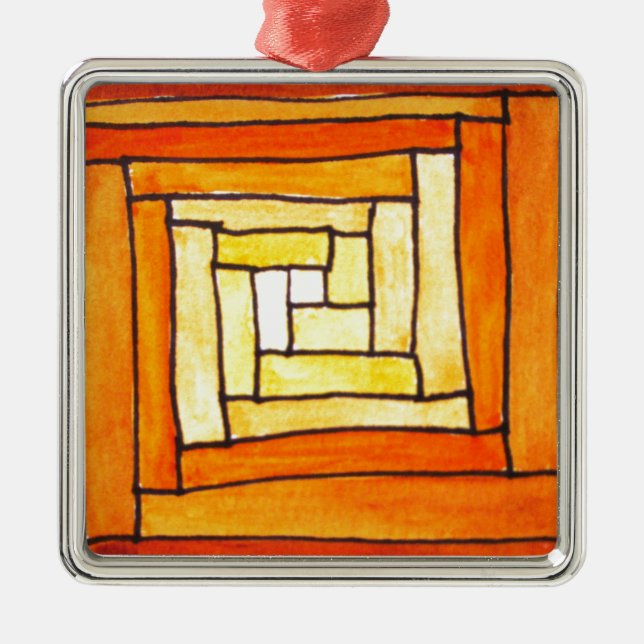 square Art Deco yellow retro pattern Metal Tree Decoration (Front)