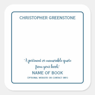 Square Author Signature Blue Bookplate Square Sticker