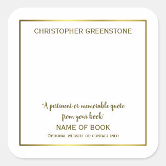 Square Author Signature Gold Bookplate Square Sticker