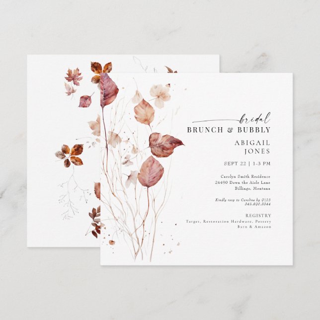 Square Autumn Bridal Brunch & Bubbly Shower Invitation (Front/Back)