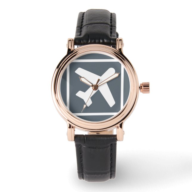 Square aviation theme aeroplane icon travel watch (Front)