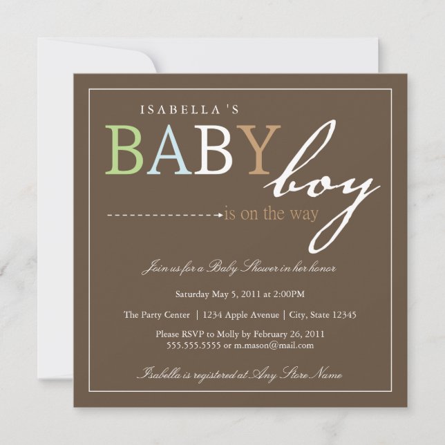Square BABY BOY Baby Shower Invitation (Front)