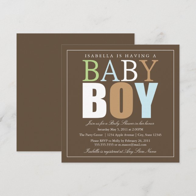 Square Baby Boy | Baby Shower Invite (Front/Back)