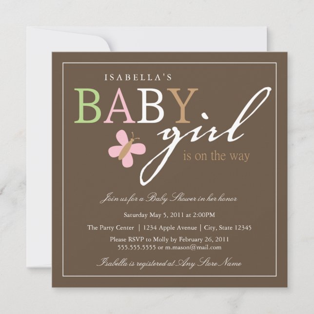 Square BABY GIRL Baby Shower Invitation (Front)