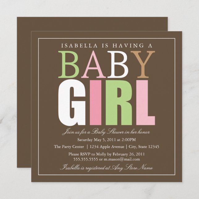 Square Baby Girl | Baby Shower Invite (Front/Back)