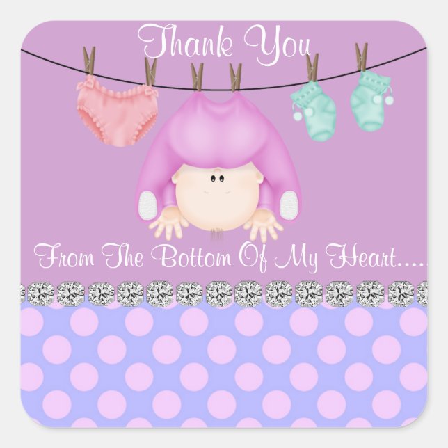 Square BABY GIRL SHOWER FAVOR STICKERS/Labels Square Sticker (Front)