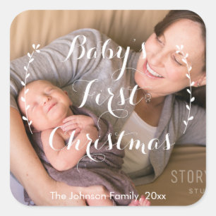 Square Baby's First Christmas Photo Stickers