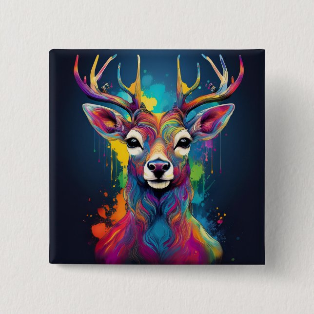 Square badge - The Colourful Deer Artwork (Front)