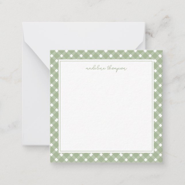 Square Basic Gingham Sage Green Border Card (Front)