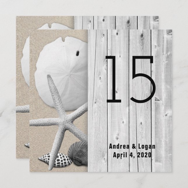 Square Beach Wedding Boardwalk Table Number Cards (Front/Back)