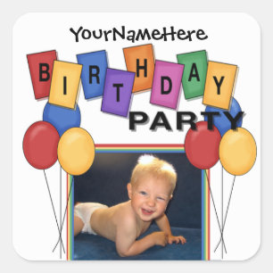 Square Birthday Party Photo Stickers