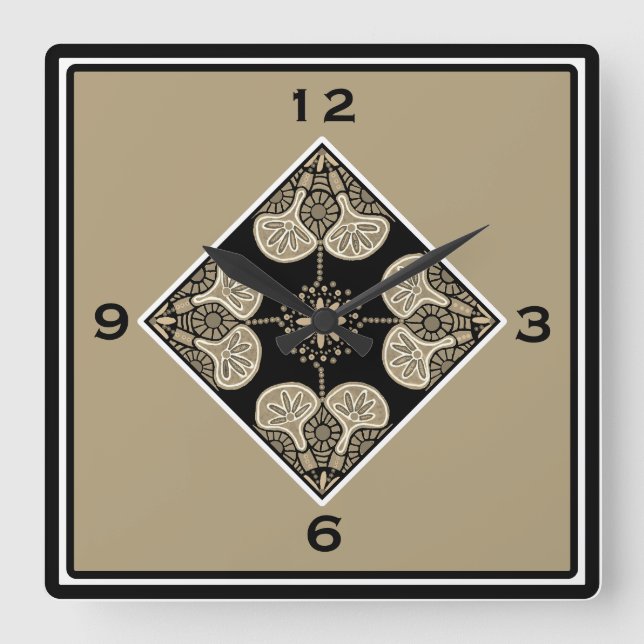 Square Black and Tan Wall clock (Front)