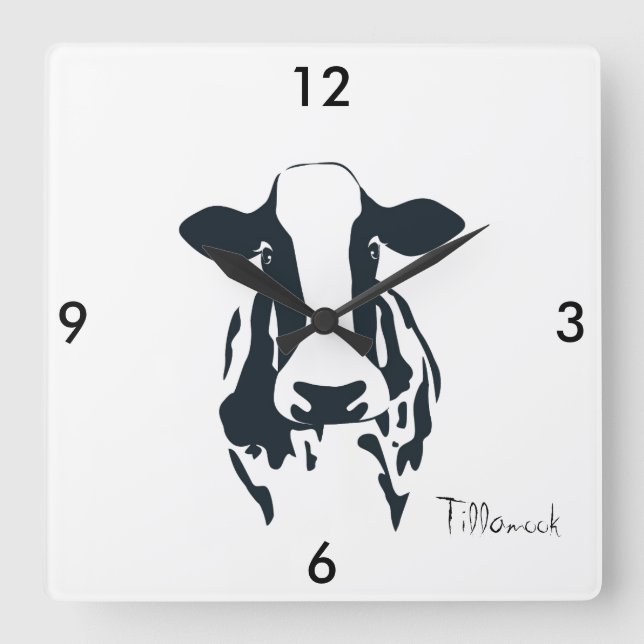 Square Black and White Tillamook Cow Clock (Front)