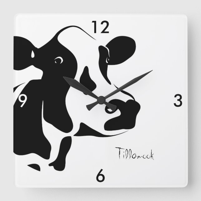 Square Black and White Tillamook Cow Clock (Front)