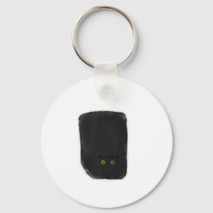 Square Black Cat Yellow Eyes Pencil Art Key Ring