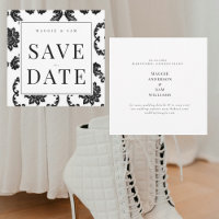Square Black Damask Wedding Save the Date 