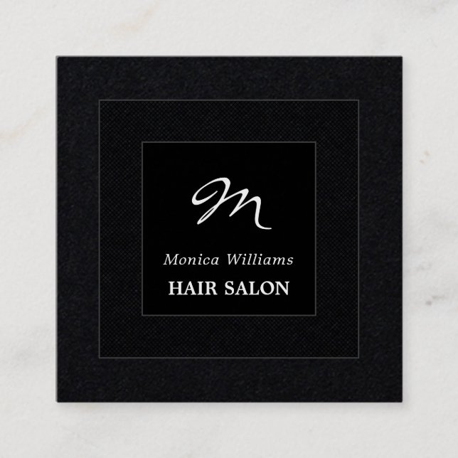 Square black double frame monogram business card (Front)