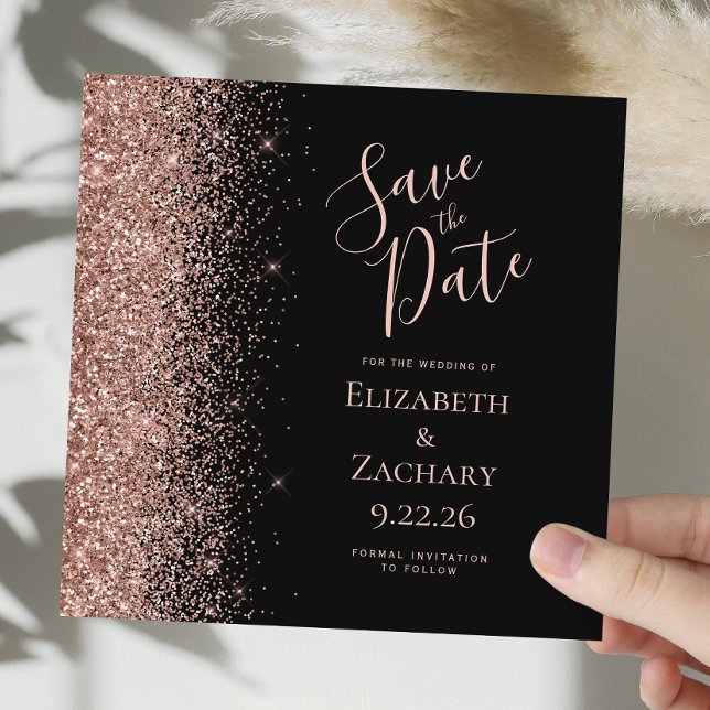 Square Black Rose Gold Save the Date Announcement (Creator Uploaded)