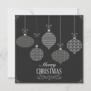 Square Black & White Christmas Balls Holiday Card