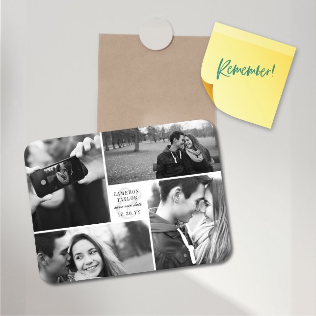 Square Block 4 Photo Collage Modern Save The Date Magnet (Square Block 4 Photo Collage Modern Save The Date Flexible Magnet @ fat_fa_tin)
