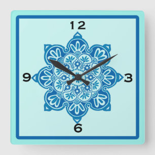 Square blue and Turquoise Wall clock
