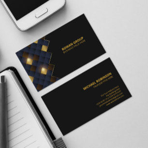 Square Blue Brown Gold Pattern   Luxury Black Business Card
