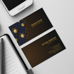 Square Blue Brown Gold Pattern   Luxury Business Card