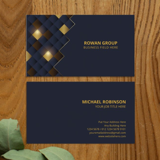 Square Blue Brown Gold Pattern | Luxury Business Card (Creator Uploaded)