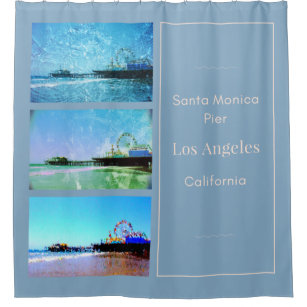 Square Blue Santa Monica Pier Collage Shower Curtain