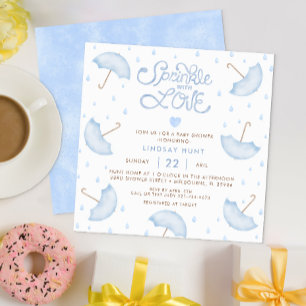 Square Blue Umbrella Sprinkle Baby Shower  Invitation