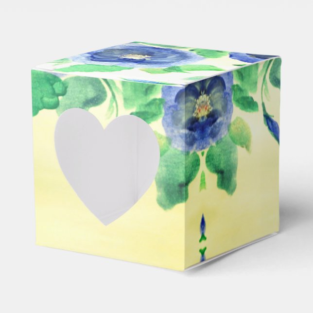 Square Blue Watercolour Rose Wedding Favour Box (Front Side)