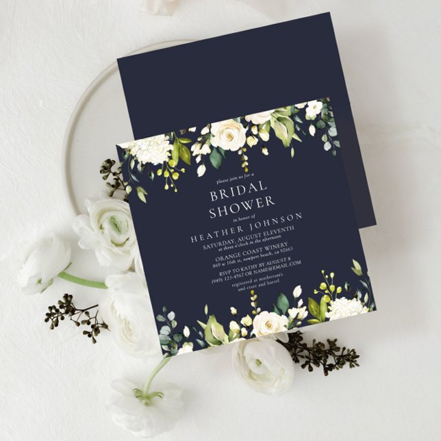 Square Blue & White Floral Drop Bridal Shower Invitation (Creator Uploaded)